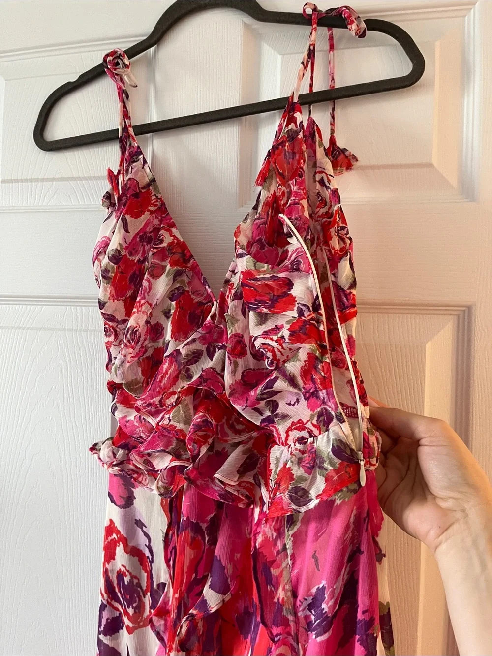 Misa Los Angeles Pink & Red Floral Tie-Shoulder Maxi Dress - Picture 3 of 8